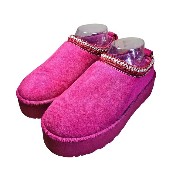 Sheln Hot Pink Platform Clogs Pink Faux Fur Lining Embroidery, EU 38, US 7.5 - Picture 4 of 7